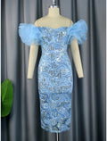 Sheath / Column Party Dresses Floral Dress Cocktail Party Wedding Party Tea Length Sleeveless Off Shoulder