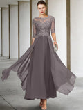 Mother of the Bride Dress Formal Wedding Elegant Asymmetrical Ankle Length Half Sleeve No Beading Appliques