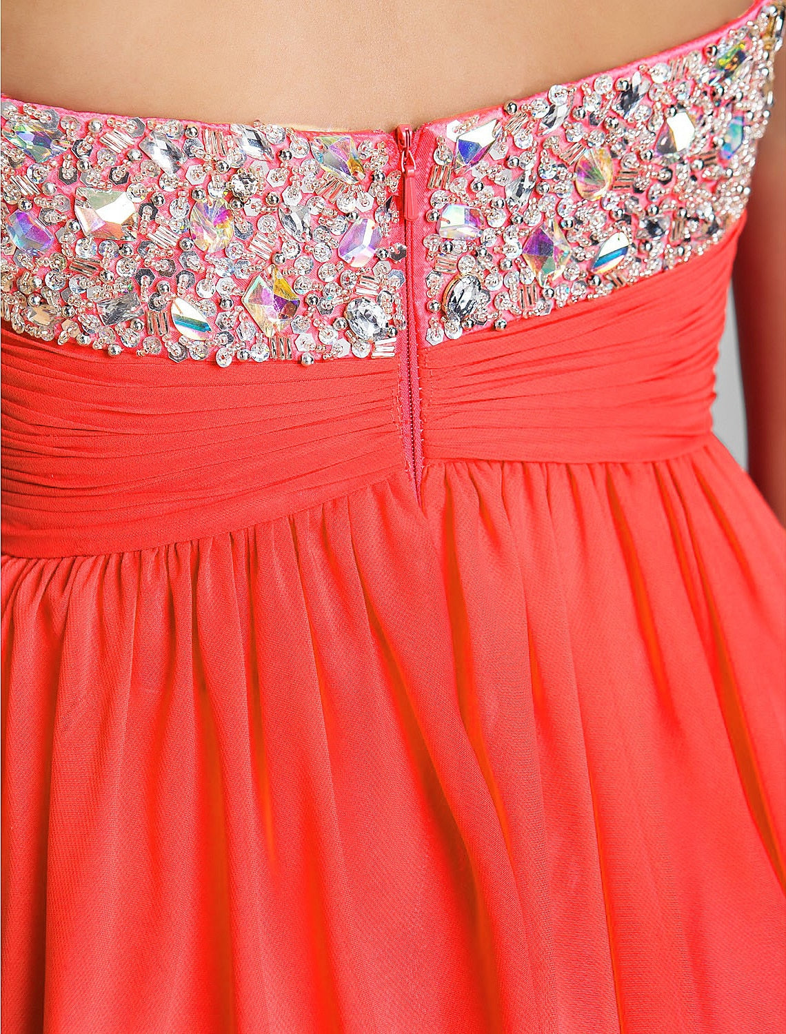 Pink Wedding Guest Short / Mini Sleeveless Sweetheart Dress with Ruched Crystals Beading