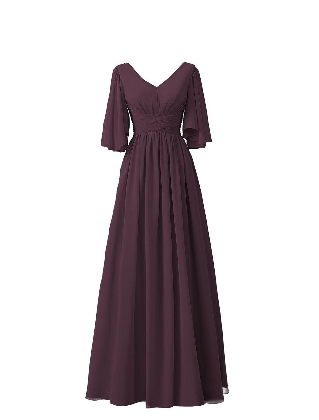 Bridesmaid Dress V Neck Half Sleeve Elegant Floor Length with Pleats / Ruffles