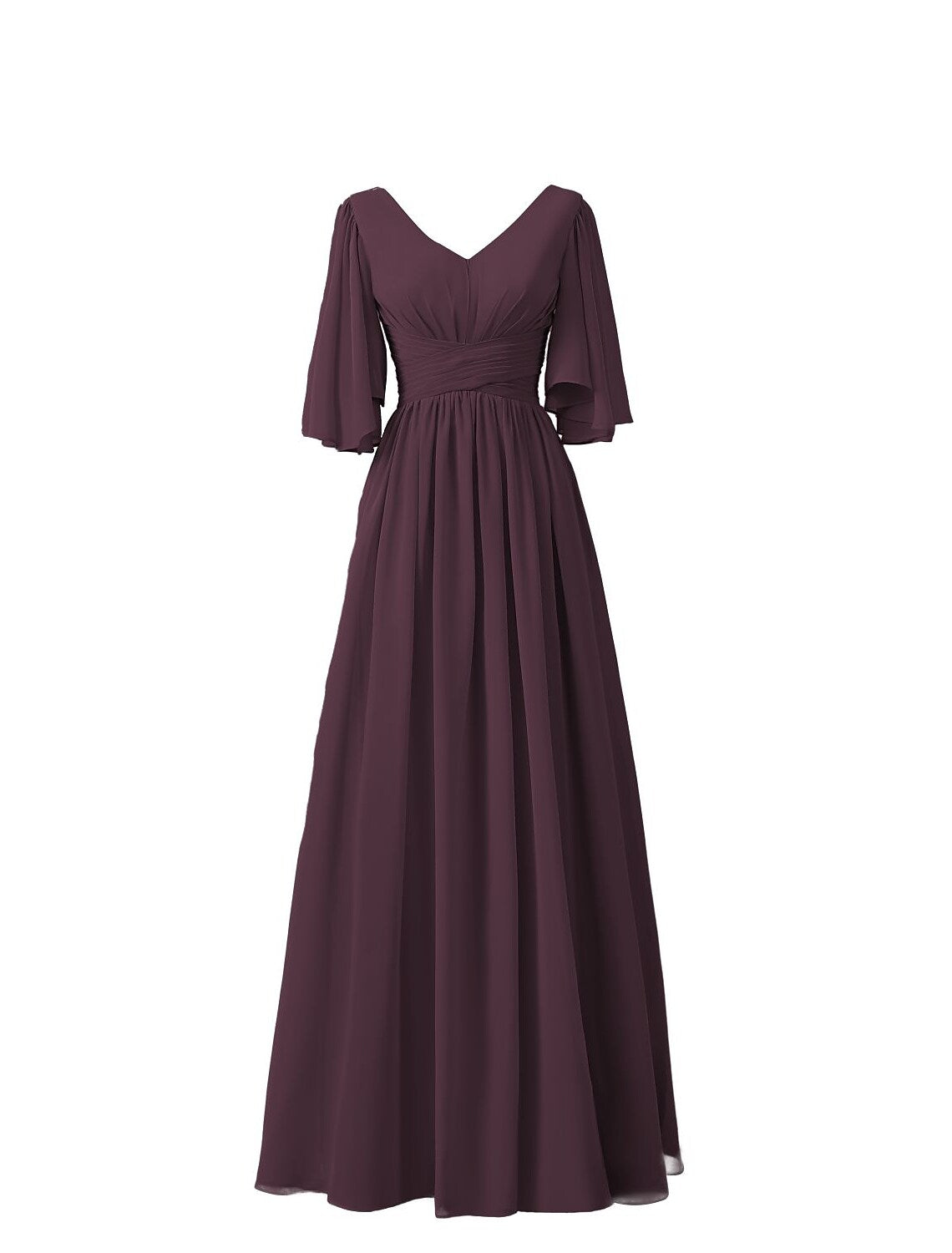 Bridesmaid Dress V Neck Half Sleeve Elegant Floor Length with Pleats / Ruffles
