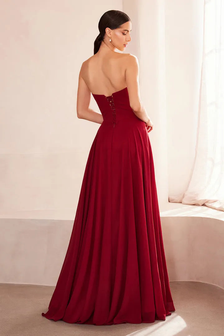 Ivory Strapless Prom Dress with Ruched Bodice and Flowing Skirt