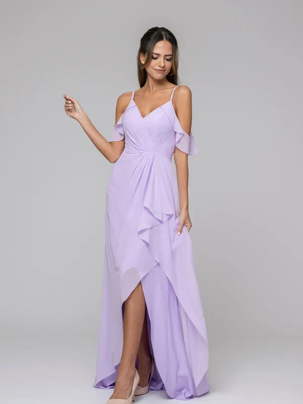 Cold Shoulder Open Back High Low Bridesmaid Dresses