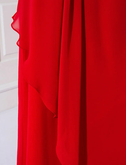 Elegant Red A-Line Classic-Neck Classic-Sleeve Classic-Back Mini-Length Prom Dress