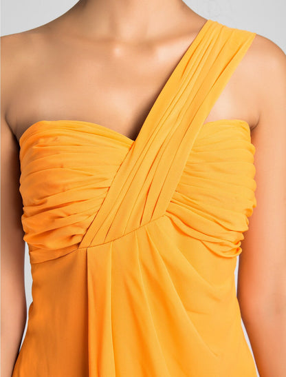 Elegant Red A-Line One-Shoulder Sleeveless Classic-Back Knee-Length Bridesmaid Dress