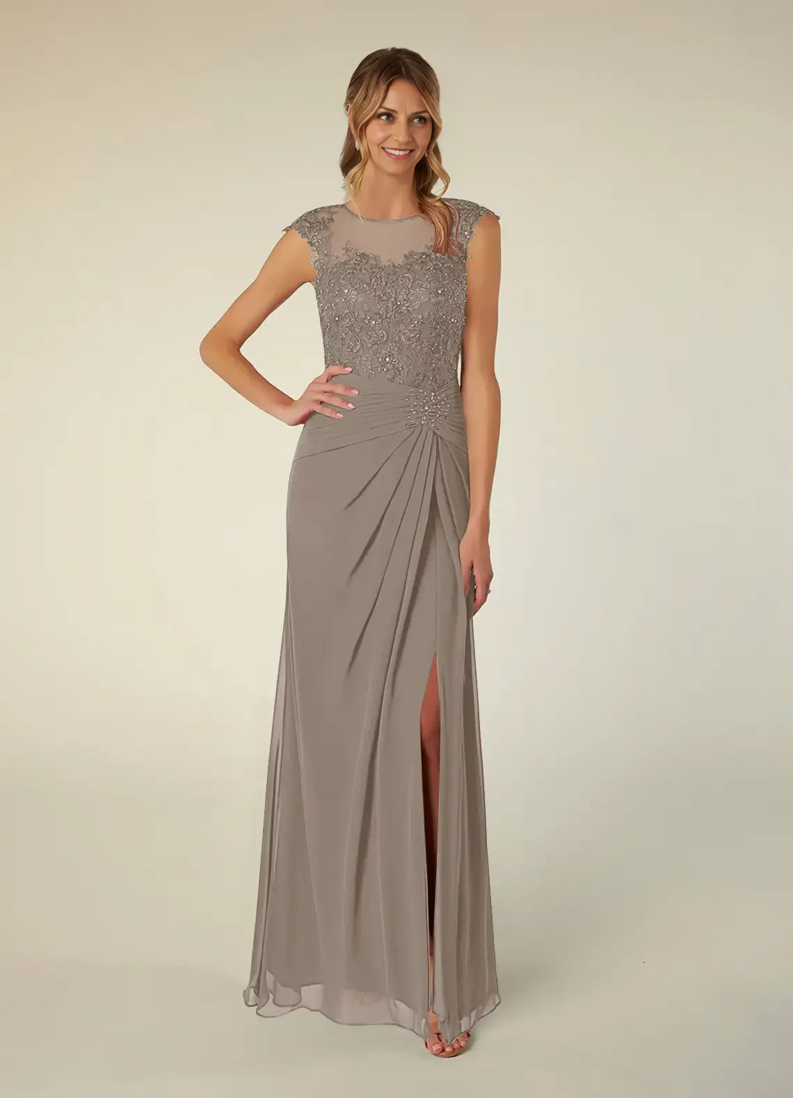 Sophisticated Graceful Stylish Elegant Black Chiffon A-Line Scoop Neck Slit Evening Dress