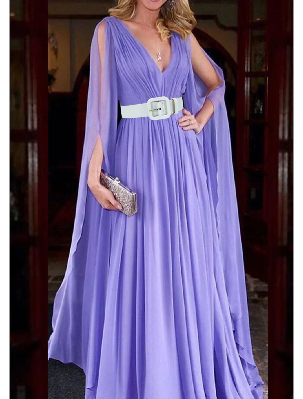 Black Wedding Guest Dresses Maxi Dress Wedding Party Dress Tie Floor Length Long Sleeve V Neck Fall Wedding Guest with Belt