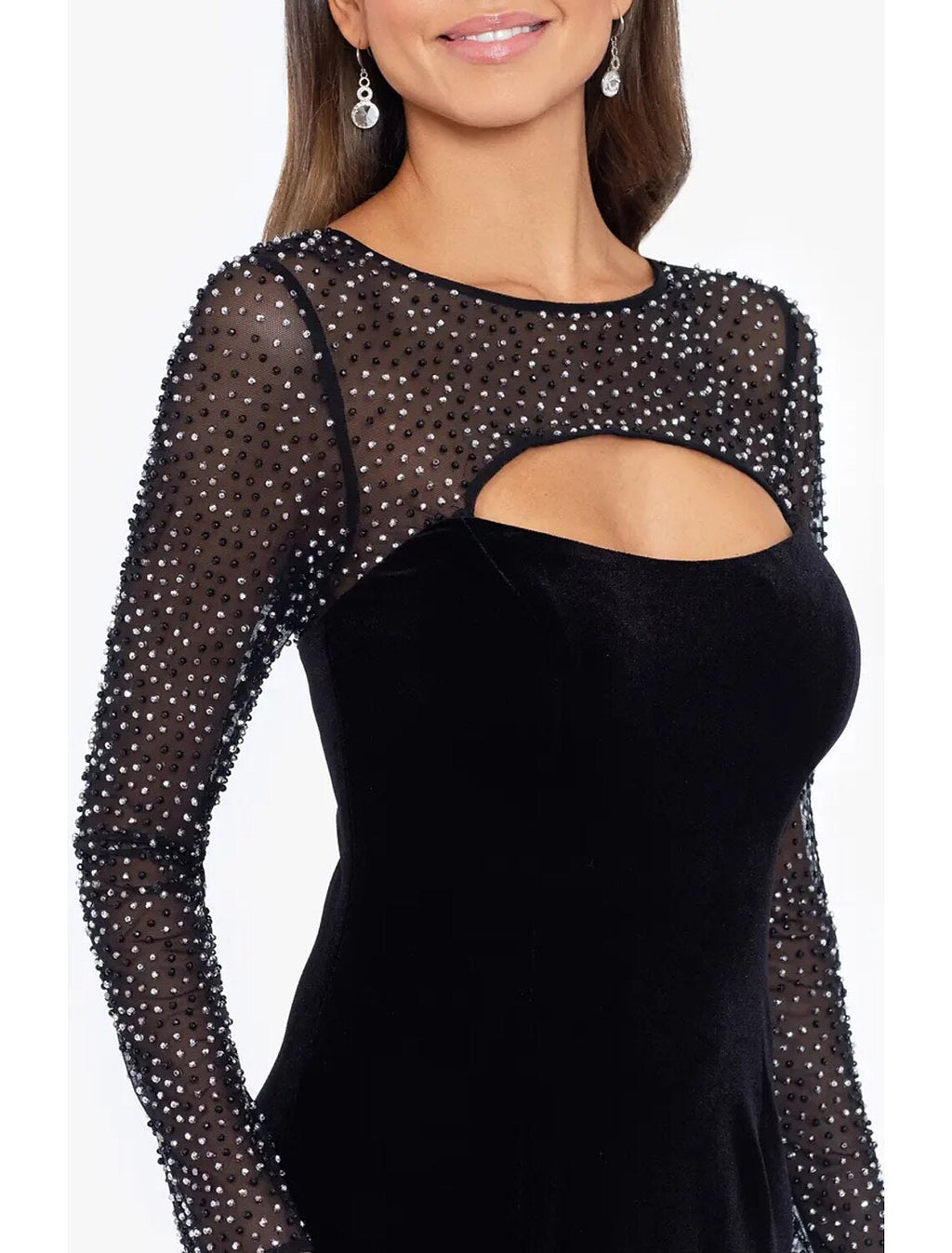 Sheath / Column Evening Gown Elegant Dress Formal Floor Length 3/4 Length Sleeve Jewel Neck Fabric with Rhinestone Beading