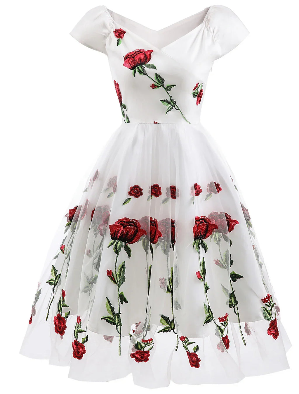 Cocktail Dresses Party Dress Holiday Wedding Guest Knee Length Short Sleeve Off Shoulder with Embroidery Appliques