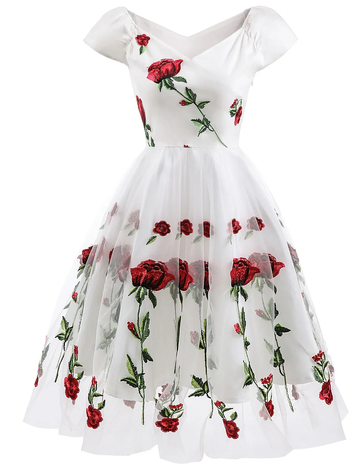 Cocktail Dresses Party Dress Holiday Wedding Guest Knee Length Short Sleeve Off Shoulder with Embroidery Appliques