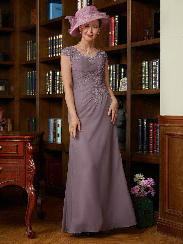Sheath/Column V-neck Short Sleeves Floor-Length Mother of the Bride Dresses