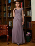 Sheath/Column V-neck Short Sleeves Floor-Length Mother of the Bride Dresses