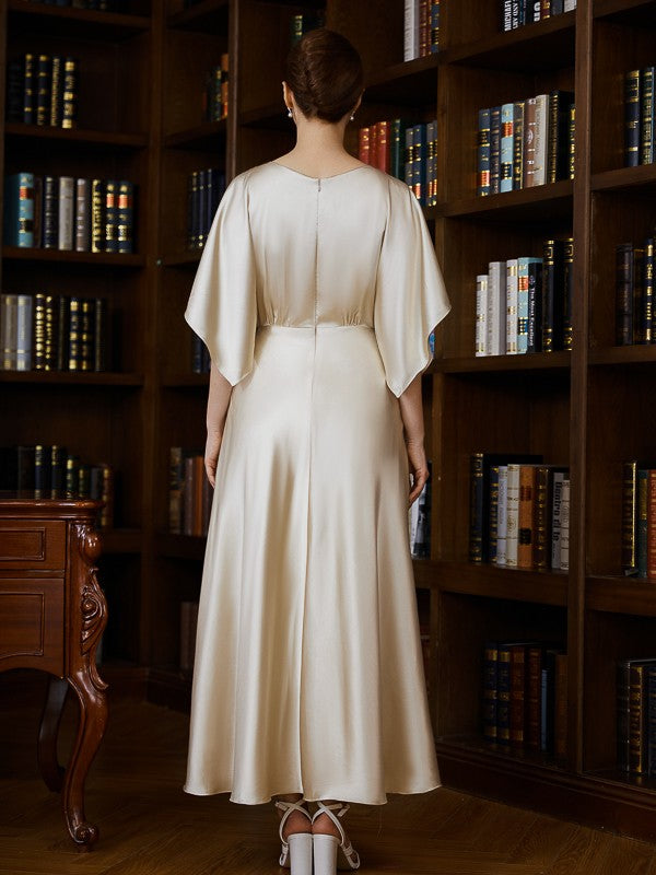 A-Line/Princess like Ruched Scoop 1/2 Sleeves Ankle-Length Mother of the Bride Dresses