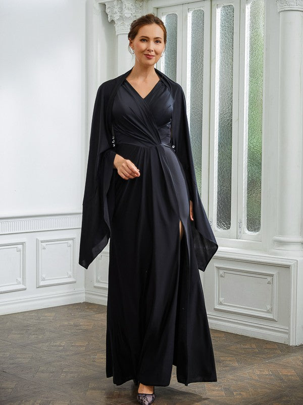 Sheath/Column Ruched V-neck Sleeveless Floor-Length Mother of the Bride Dresses