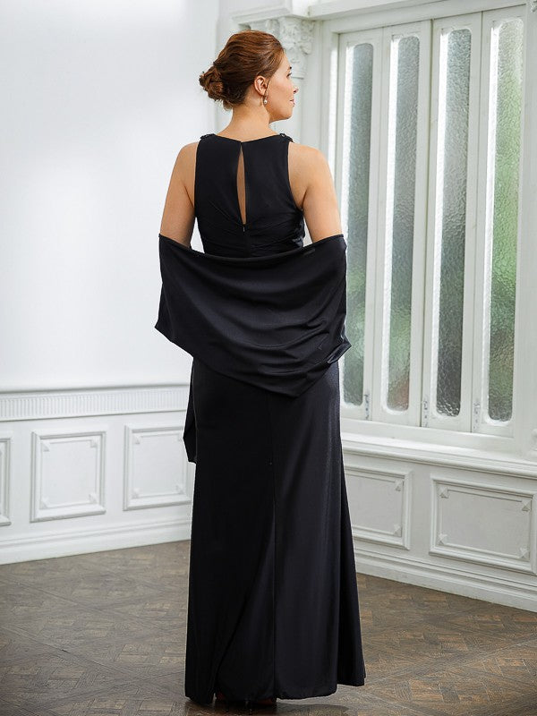 Sheath/Column Ruched V-neck Sleeveless Floor-Length Mother of the Bride Dresses