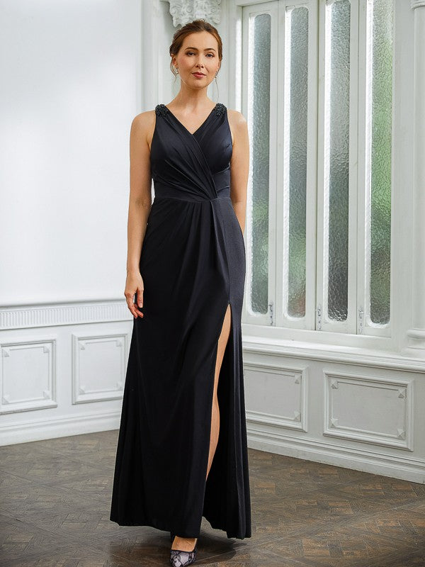 Sheath/Column Ruched V-neck Sleeveless Floor-Length Mother of the Bride Dresses