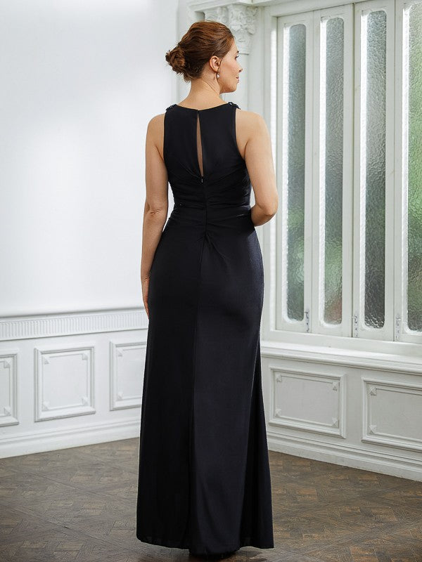 Sheath/Column Ruched V-neck Sleeveless Floor-Length Mother of the Bride Dresses