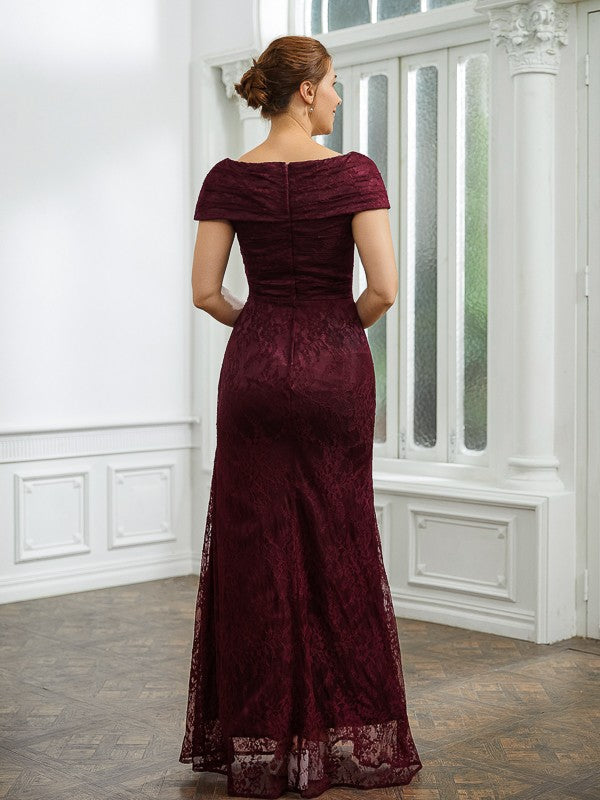 Sheath/Column Ruched V-neck Short Sleeves Floor-Length Mother of the Bride Dresses