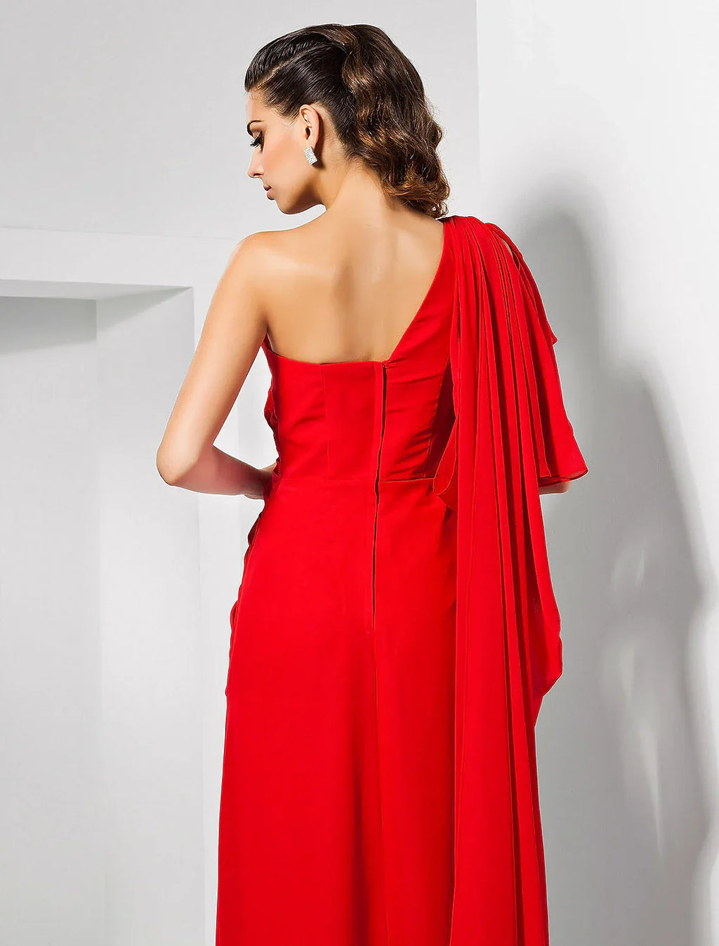 Sheath / Column Empire Wedding Guest Formal Evening Dress One Shoulder Sleeveless Floor Length with Draping Slit