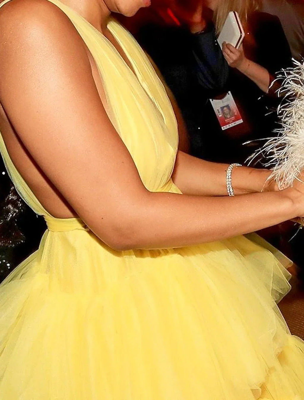 Celebrity Style Sexy Prom Formal Evening Dress V Neck Sleeveless Floor Length with Tier