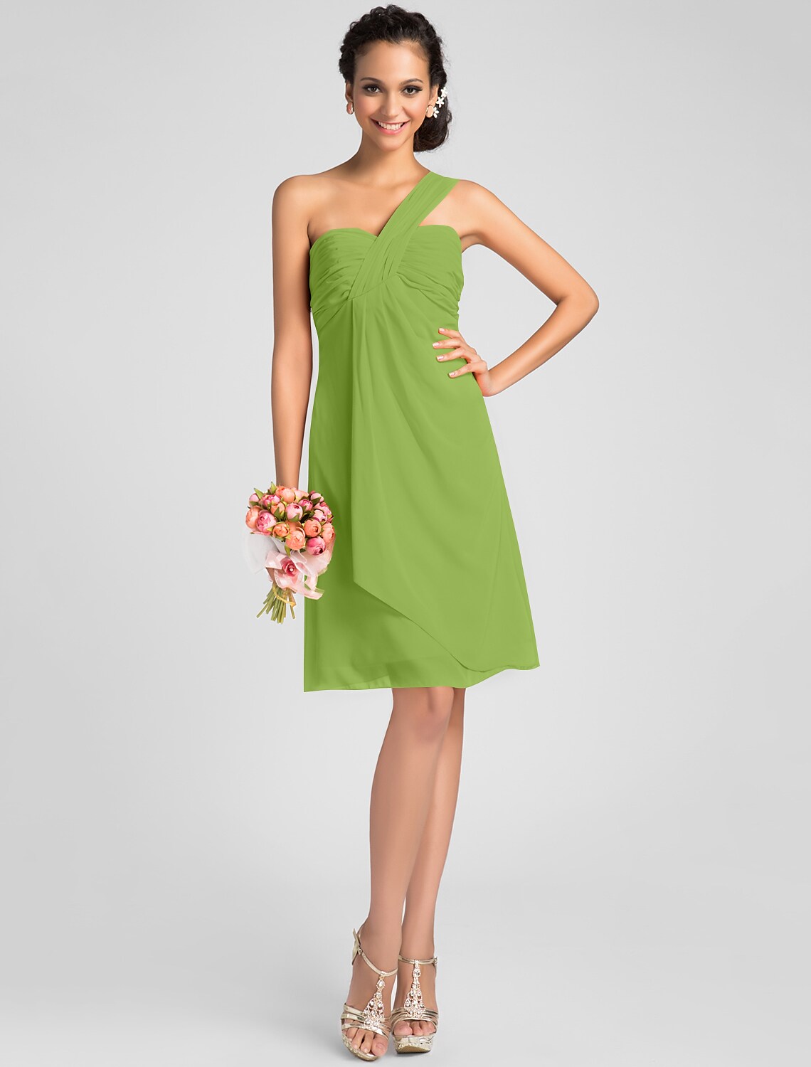 Bridesmaid Dress One Shoulder Neckline Sleeveless Sexy Knee Length