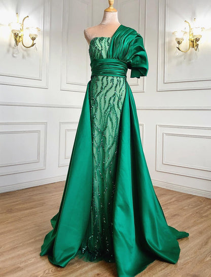 Elegant Red A-Line One-Shoulder Short-Sleeve Classic-Back Mini-Length Evening Dress