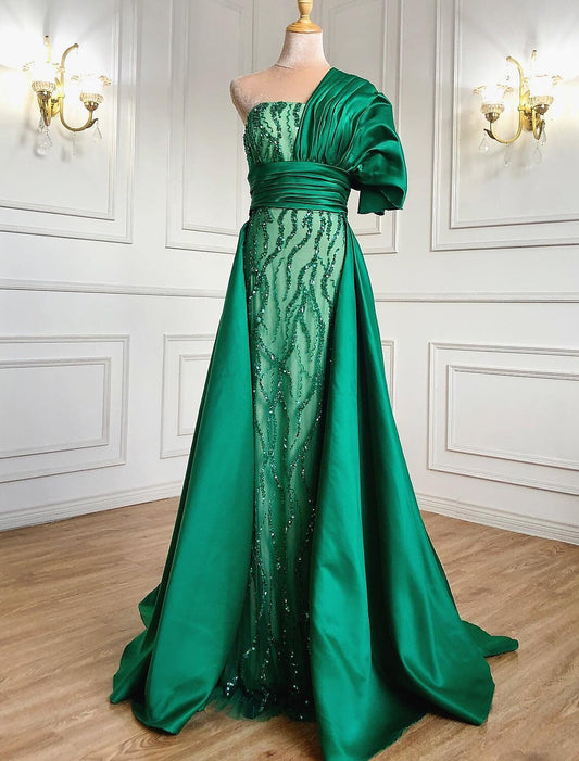 Elegant Red A-Line One-Shoulder Short-Sleeve Classic-Back Mini-Length Evening Dress
