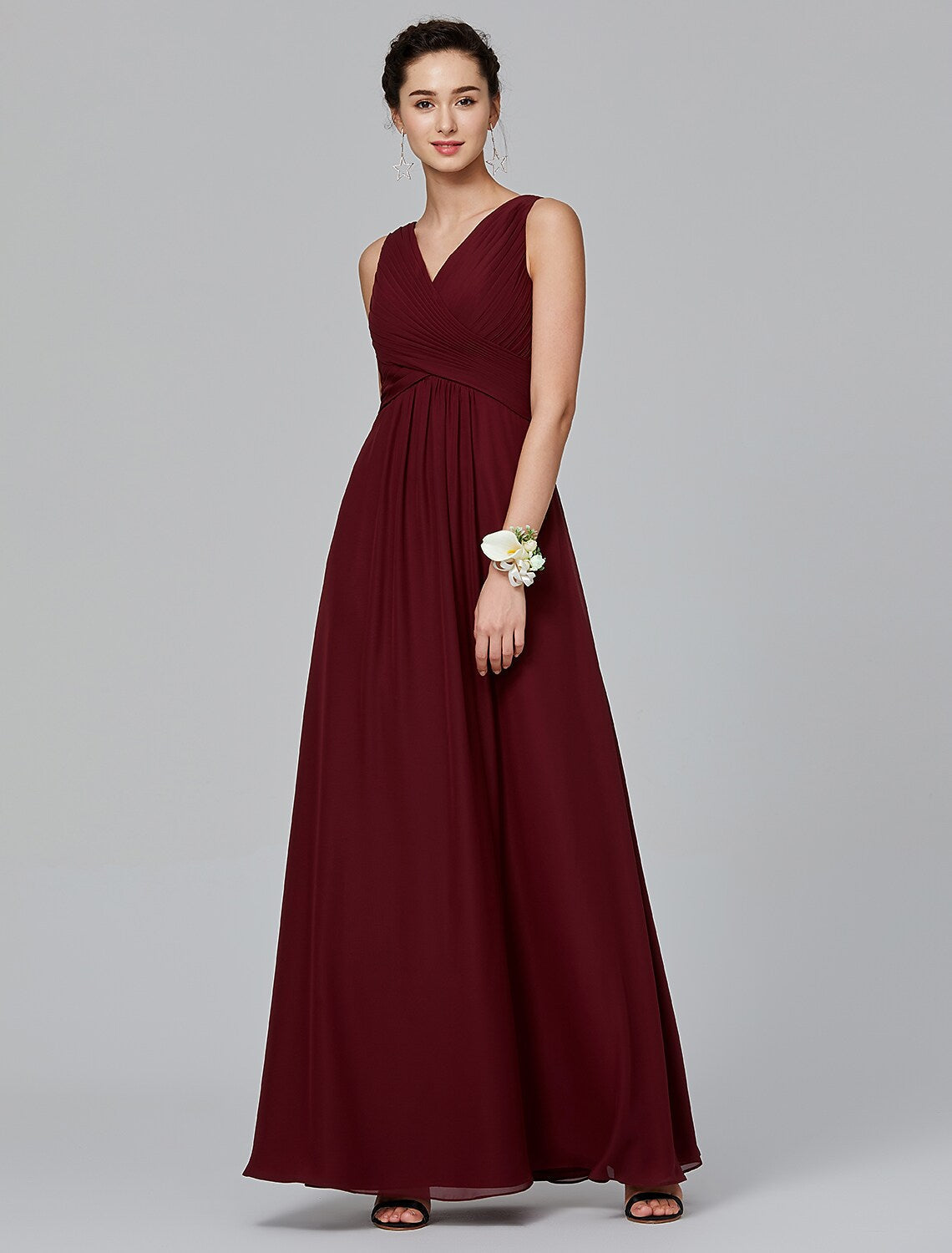 Bridesmaid Dress V Neck Sleeveless Floor Length with Side Draping