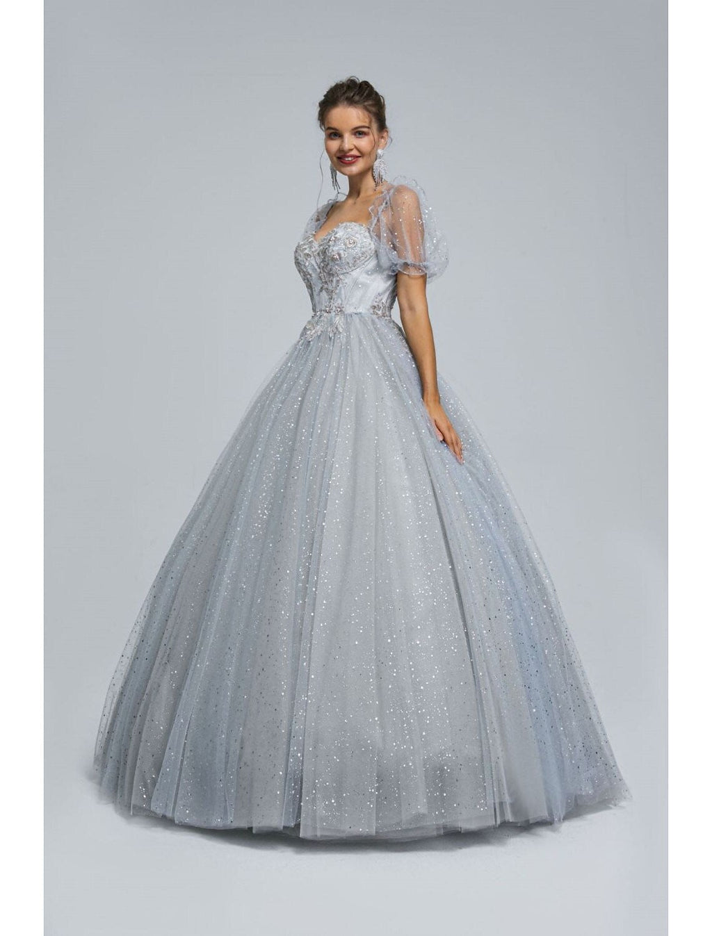 Ball Gown Prom Dresses Princess Dress Graduation Floor Length Short Sleeve with Appliques