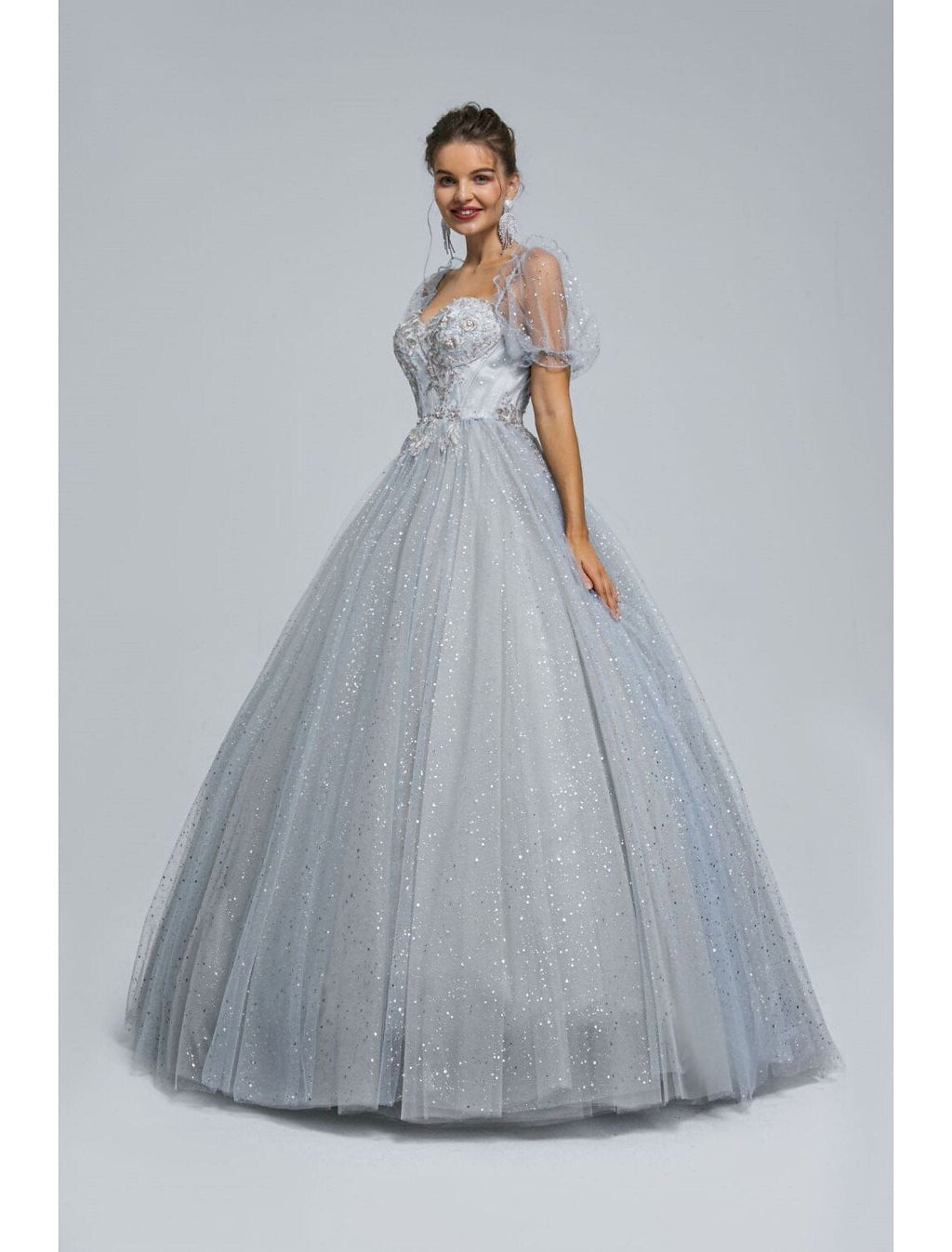 Ball Gown Prom Dresses Princess Dress Graduation Quinceanera Floor Length Short Sleeve Sweetheart with Appliques