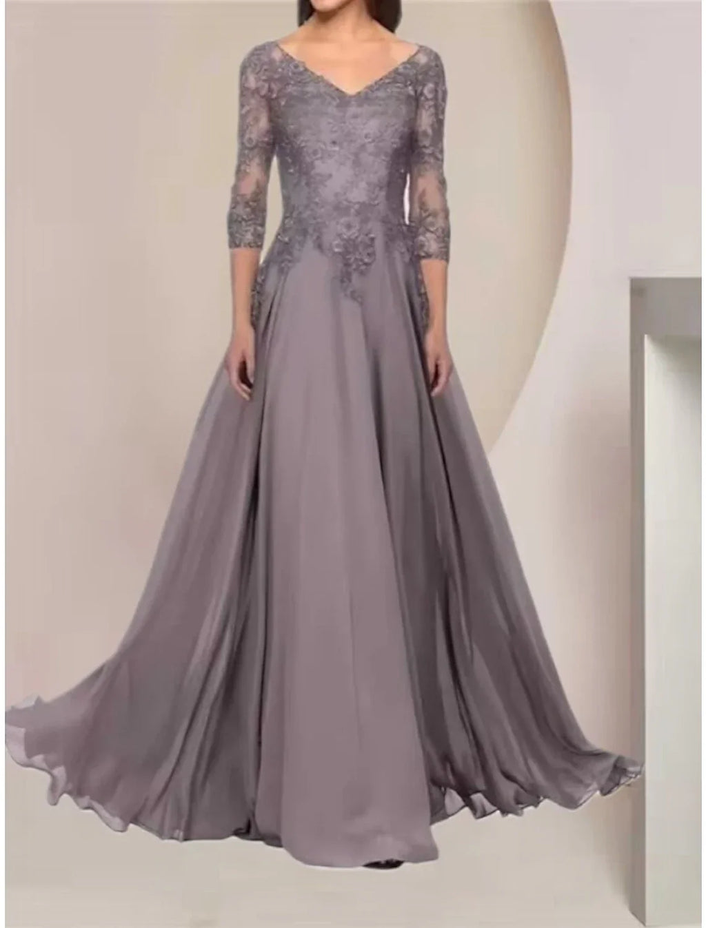 Mother of the Bride Dress Wedding Guest Elegant V Neck Floor Length Half Sleeve with Ruching Solid Color