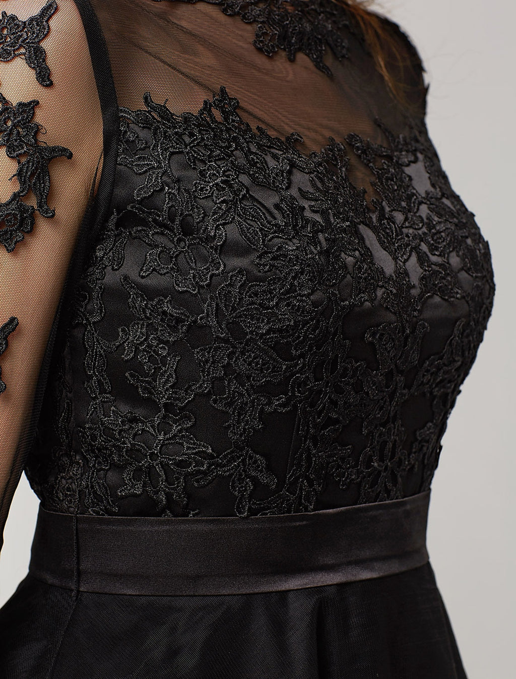 Wedding Guest Knee Length 3/4 Length Sleeve Illusion Neck Over with Appliques