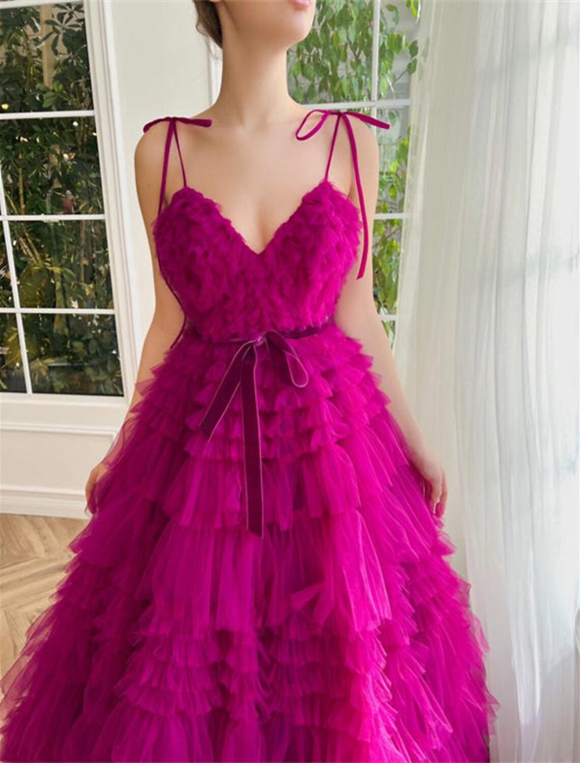 Ball Gown Evening Gown Puffy Dress Wedding Party Birthday Floor Length Sleeveless Spaghetti Strap with Ruffles Strappy