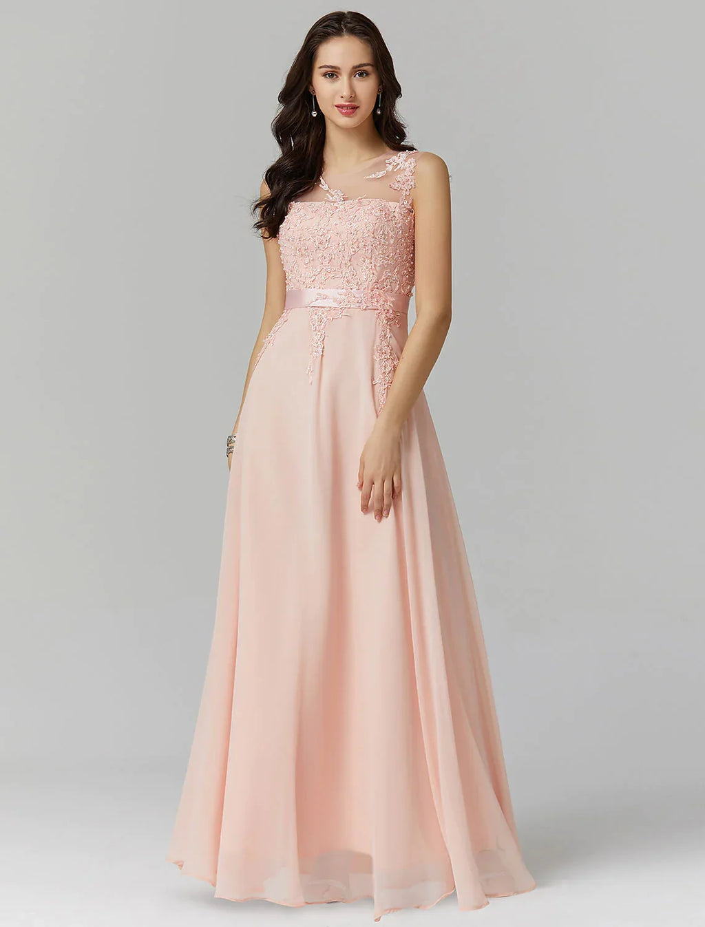 Evening Dresses Wedding Guest Floor Length Sleeveless V Back Beading Appliques