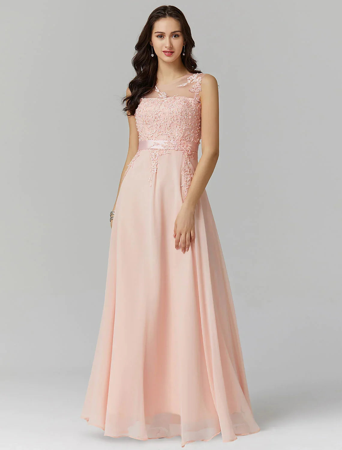 Evening Dresses Wedding Guest Floor Length Sleeveless V Back Beading Appliques