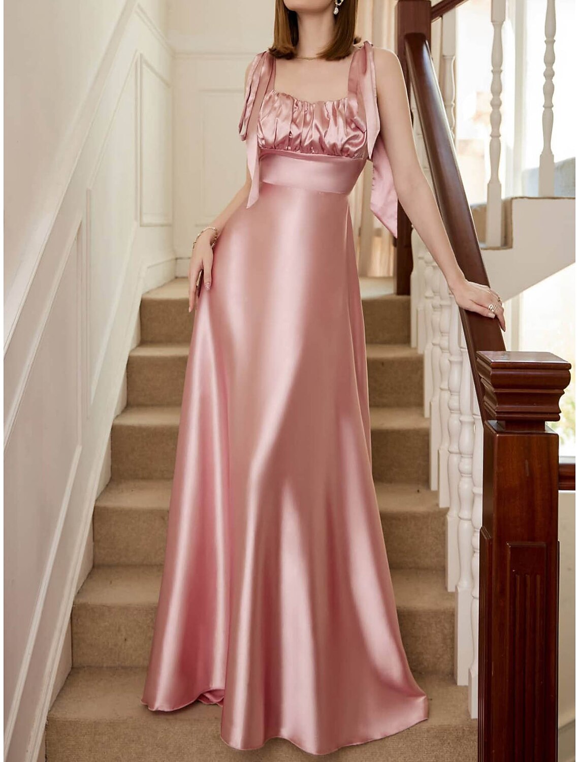 Party Dresses Open Back Dress Holiday Wedding Guest Floor Length Sleeveless Square Neck Bridesmaid Dress Backless with Strappy