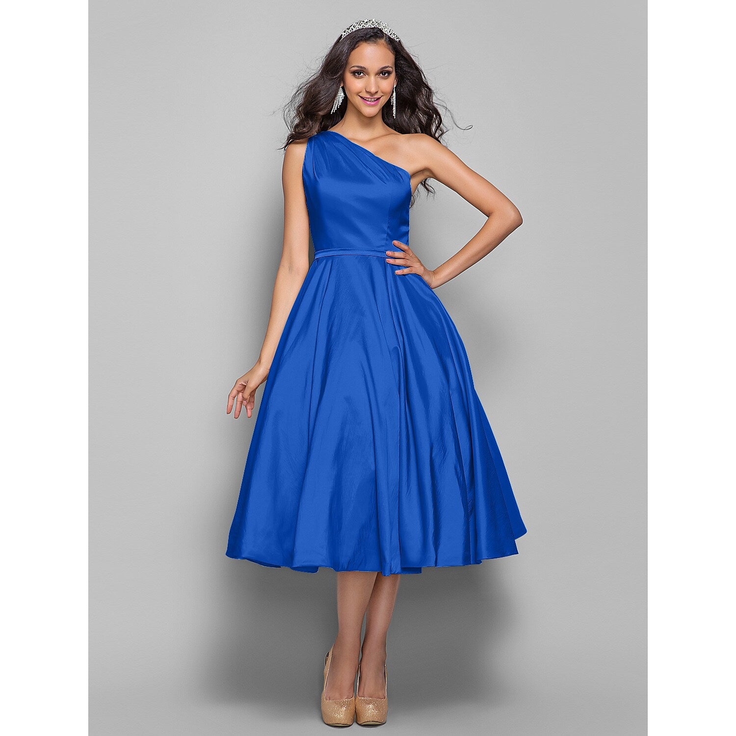 Cocktail Party Wedding Party Dress One Shoulder Sleeveless Taffeta Sash Ribbon