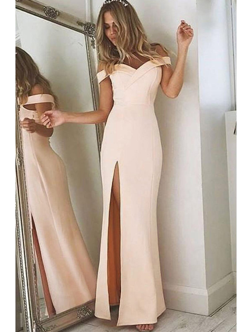 Mermaid / Trumpet Prom Dresses Sexy Dress Formal Floor Length Sleeveless Off Shoulder Fabric with Slit