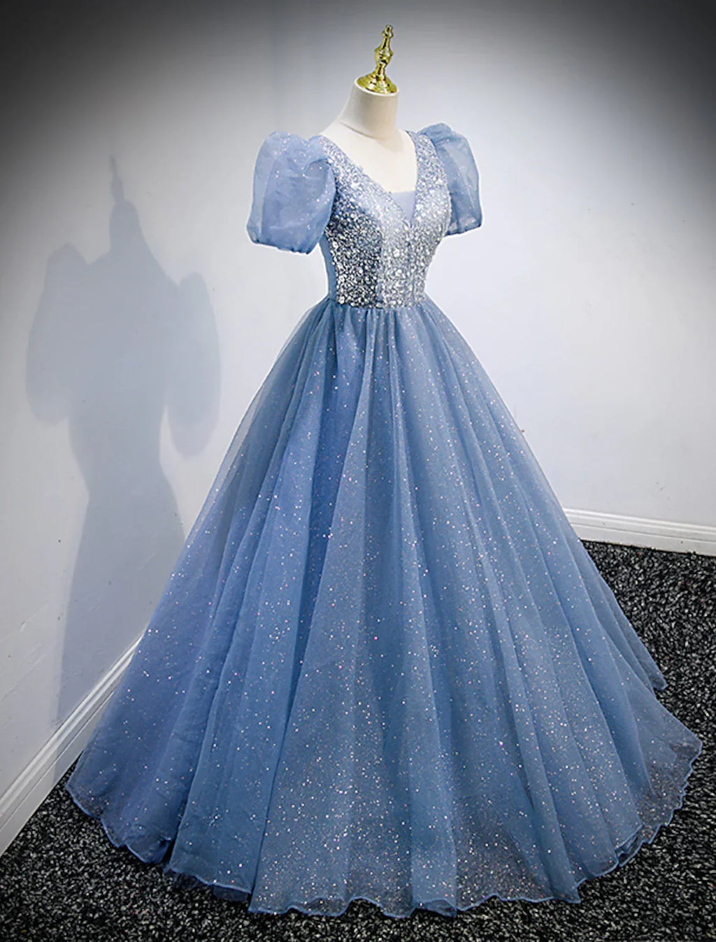 Puffy Dress Quinceanera Floor Length Short Sleeve V Neck