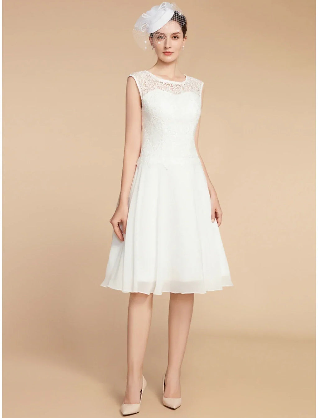 Two Piece A-Line Mother of the Bride Dress Wedding Guest Elegant Petite Jewel Neck Knee Length 3/4 Length Sleeve with Pleats Solid Color