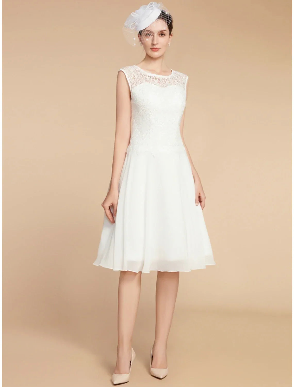 Two Piece A-Line Mother of the Bride Dress Wedding Guest Elegant Petite Jewel Neck Knee Length 3/4 Length Sleeve with Pleats Solid Color