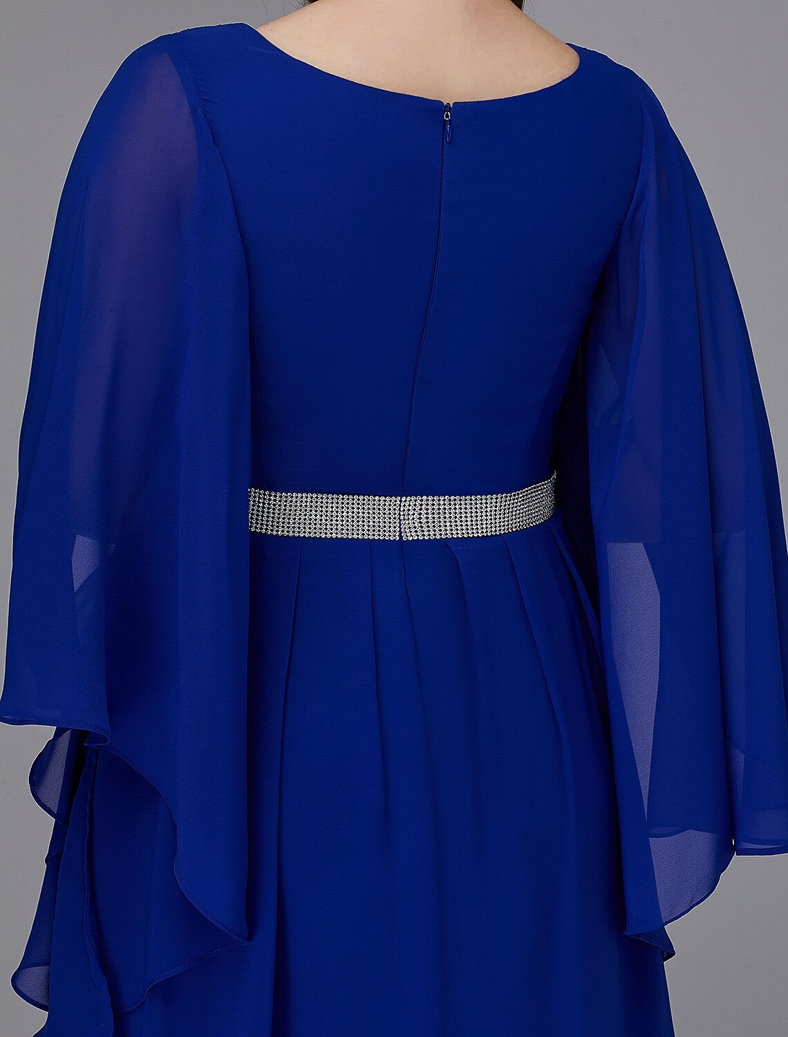 Plus Size Dress Wedding Guest Floor Length Long Sleeve V Neck Lace-up with Crystals