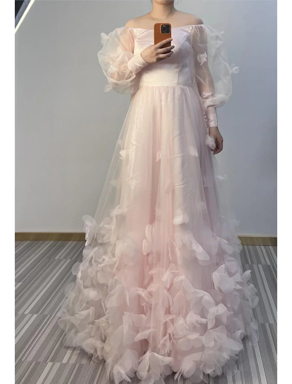 Maxi Dress Sweet 16 Birthday Floor Length Long Sleeve Scoop Neck with Appliques Butterfly