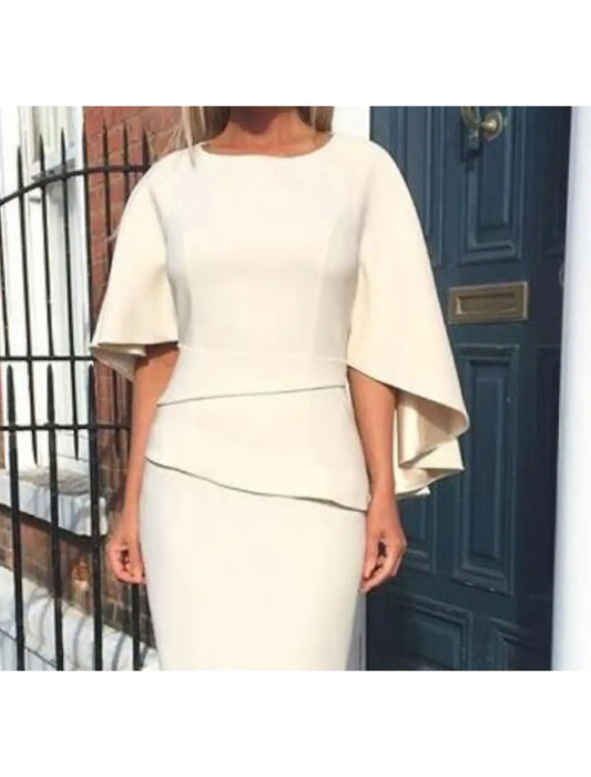 Elegant Red A-Line Classic-Neck Classic-Sleeve Classic-Back Knee-Length Mother-of-the-Bride Dress