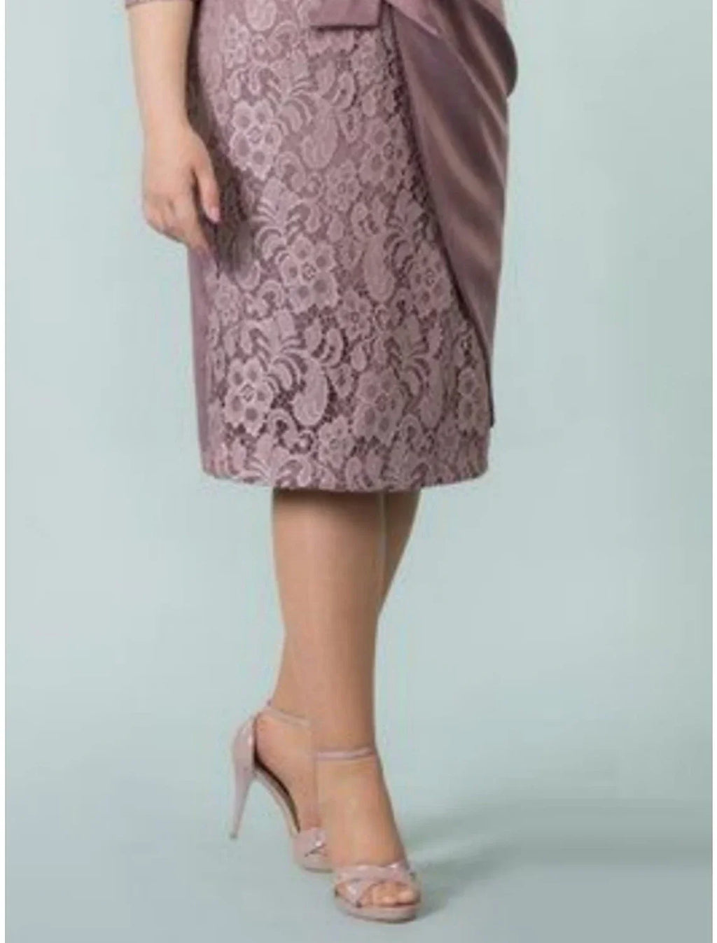 Mother of the Bride Dresses Plus Size Curve Hide Belly Wedding Guest Party Elegant Square Neck Tea Length Imitated 3/4 Length Sleeve with Bow(s)