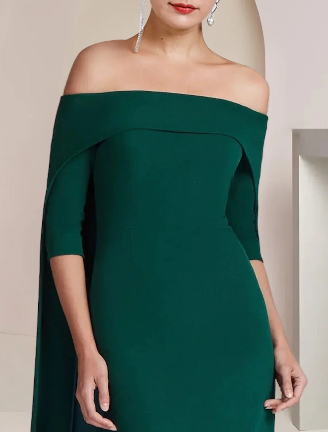 Sheath / Column Mother of the Bride Dress Formal Wedding Guest Elegant Strapless Floor Length Fabric Half Sleeve with Solid Color