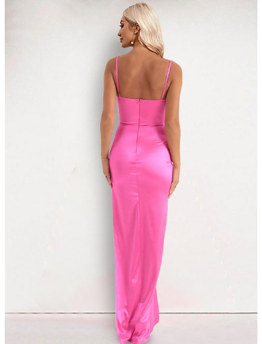 Elegant Red A-Line Classic-Neck Sleeveless Classic-Back Floor-Length Prom Dress