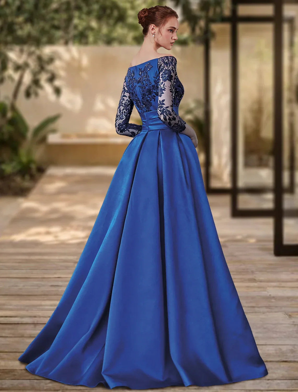 Sheath / Column Evening Gown High Split Dress Formal Wedding Guest Sweep / Brush Train 3/4 Length Sleeve Off Shoulder Charmeuse with Bow(s) Slit