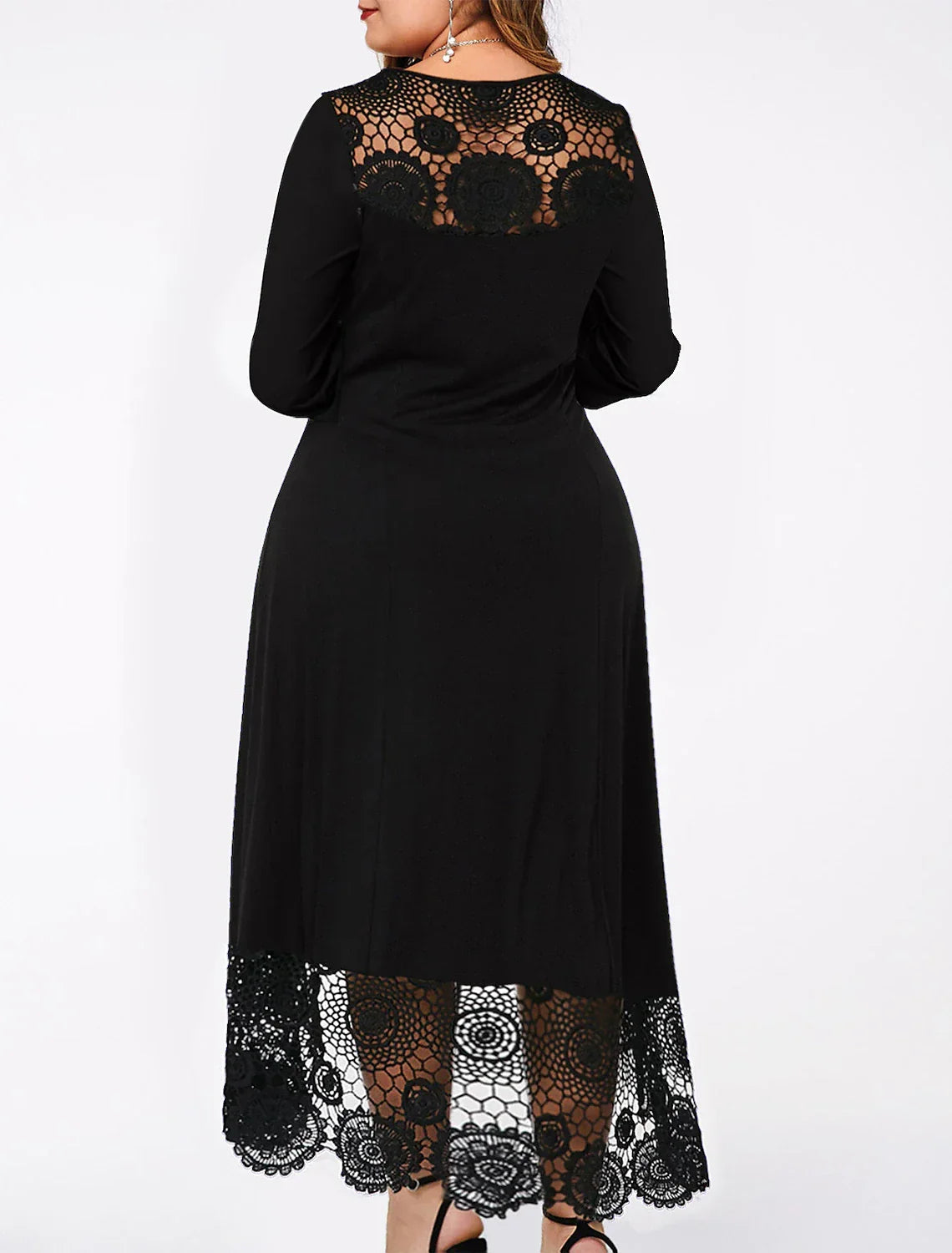 Cocktail Dresses Plus Size Dress Party Wear Wedding Guest Ankle Length Long Sleeve Jewel Neck Spandex