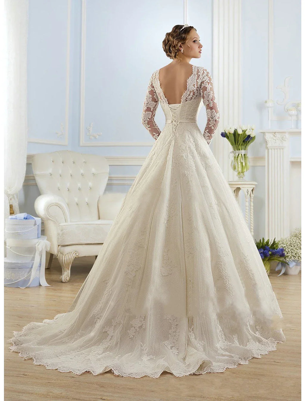 Engagement Formal Wedding Dresses A-Line Long Sleeve